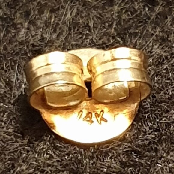 Elegant Vintage 14K Gold Natural Vivid Green Chrysoprase Cabochon Stud Earrings - Picture 8 of 11